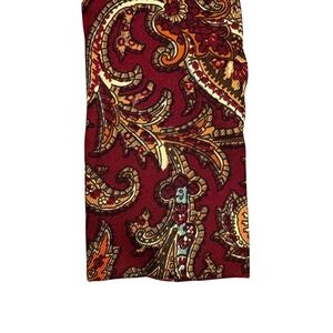 Rooster Mens Silk Paisley Tie Burgundy Red Hand Printed Vintage Square Bottom